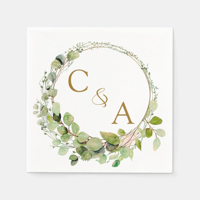 Modern, elegant eucalyptus wedding  napkin (Front)