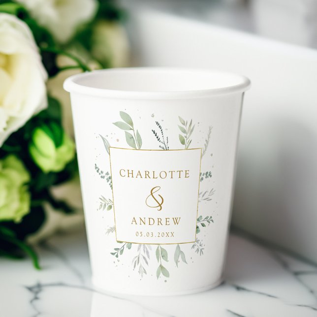Modern, elegant eucalyptus wedding paper cups (Creator Uploaded)