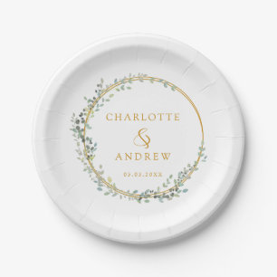 Modern, elegant eucalyptus wedding  paper plate
