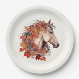 Modern Elegant Fall Horse Equestrian Thanksgiving Paper Plate