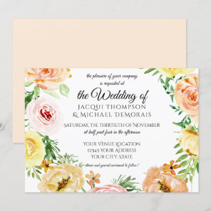 Modern Elegant Fall Leaf Watercolor Floral Wreath Invitation