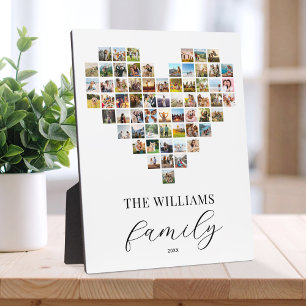 Modern Elegant Family Heart Shaped Photo Collage Plaque