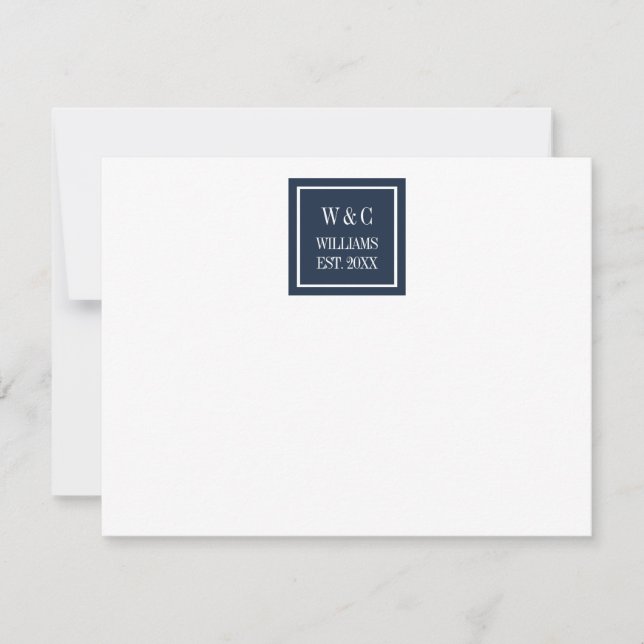Modern Elegant Family Name Monogram Navy Blue Card (Front)