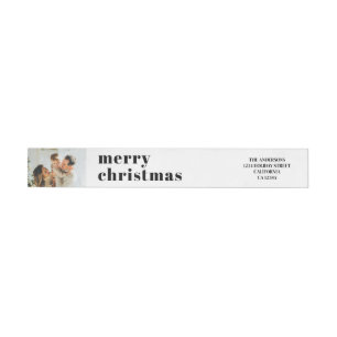 Modern Elegant Family Photo Black Christmas Wrap Wrap Around Label
