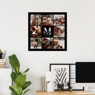 Modern Elegant Family Photo Collage Black Keepsake Poster