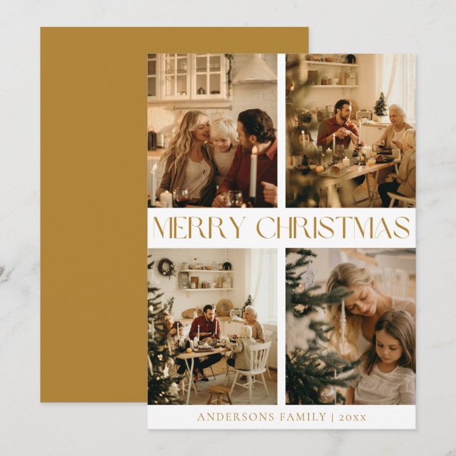 Modern Elegant Family Photo Gold Minimal Christmas Holiday Card (Front/Back)