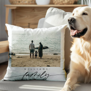Modern Elegant Family Photo Script Typography Throw Pillow