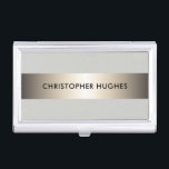 Modern Elegant Faux Copper Stripe Grey Consultant Business Card Holder<br><div class="desc">Modern customizable business card holder with faux copper stripe and light grey background. Elegant design,  perfect for consultant,  architecture or construction related professionals.</div>