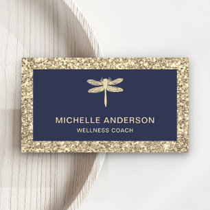 Modern Elegant Faux Cream Gold Glitter Dragonfly Business Card