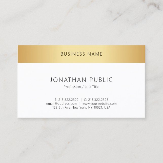 Modern Elegant Faux Gold Minimalist Template Business Card (Front)
