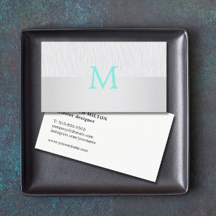 Modern Elegant Faux Silver Turquoise Monogram Business Card