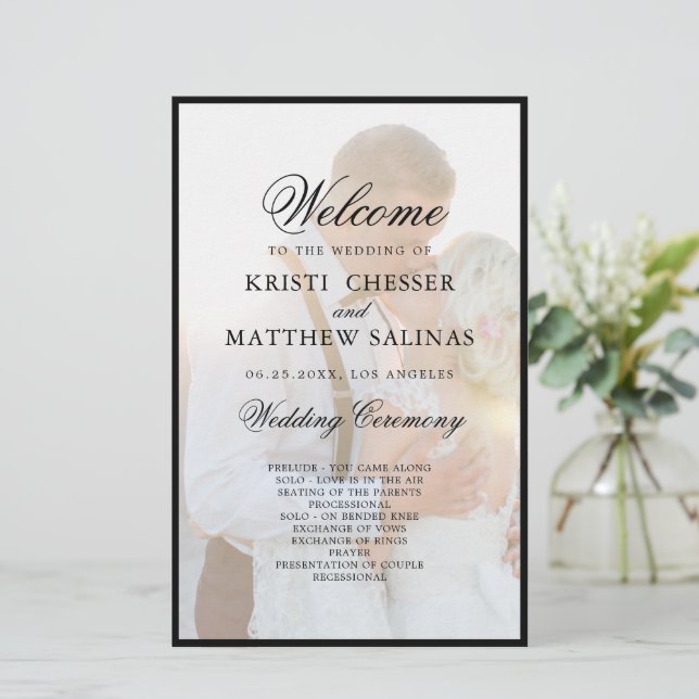 Modern Elegant Faux Vellum Overlay Photo Program (Standing Front)