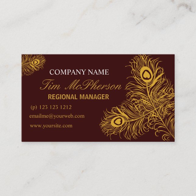 Modern Elegant Feather from Peacock Business Card (Front)