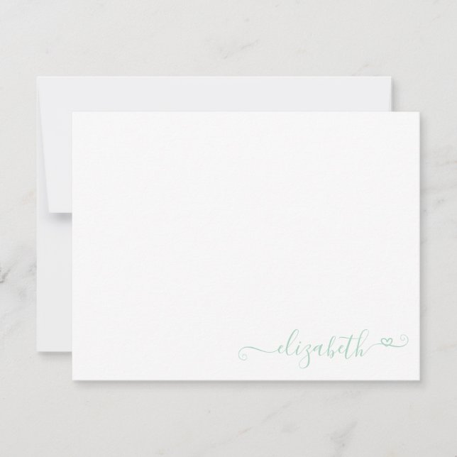 Modern Elegant Feminine Mint Green Heart Script Card (Front)