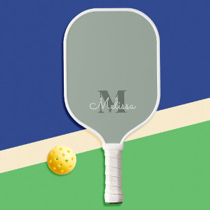 Modern Elegant Feminine Sage Green Monogram Name Pickleball Paddle