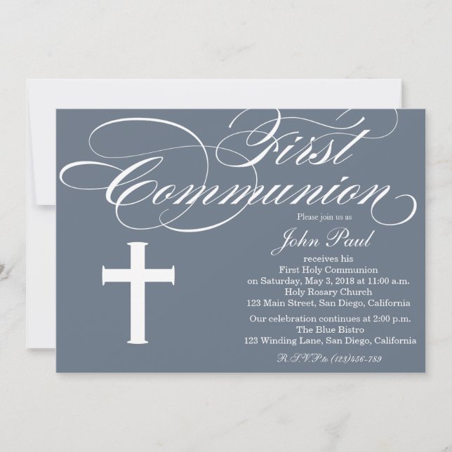 Modern Elegant First Communion Invitation for Boys (Front)
