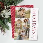 Modern Elegant Five Photo Collage Happy Holidays   Holiday Card<br><div class="desc">Send stylish holiday greetings with these beautiful 5 photo collage Christmas holiday cards! They feature five photo templates on the left of the card, with elegant, modern typography on the right, reading "Happy Holidays." The back of the card contains simple diagonal stripes in white over a red background. If you'd...</div>