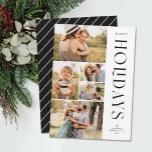 Modern Elegant Five Photo Collage Happy Holidays   Holiday Card<br><div class="desc">Send stylish holiday greetings with these beautiful 5 photo collage Christmas holiday cards! They feature five photo templates on the left of the card, with elegant, modern typography on the right, reading "Happy Holidays." The back of the card contains simple diagonal stripes in white over a black background. If you'd...</div>