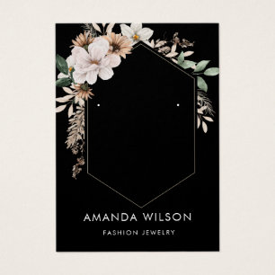 Modern elegant floral black earring display card 