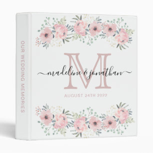 Modern Elegant Floral Blush Pink Monogram Wedding Binder