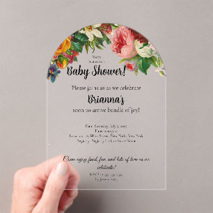 Modern Elegant Floral Bouquet Baby Shower Acrylic Invitations