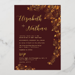 Modern Elegant Floral Burgundy & Gold Wedding