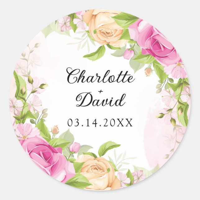 Modern Elegant Floral Chic Wedding Classic Round Classic Round Sticker (Front)