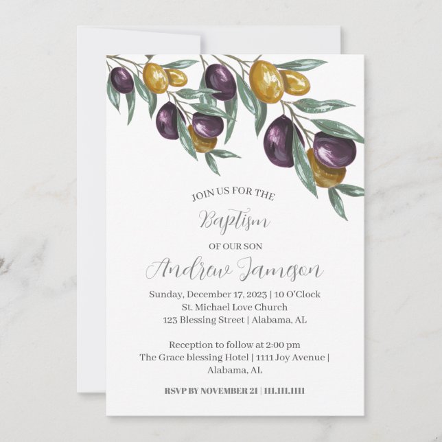 Modern Elegant Floral Christian Cross | Baptism Invitation (Front)