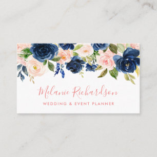 Modern Elegant Floral Classic Blue Pink Blush Business Card