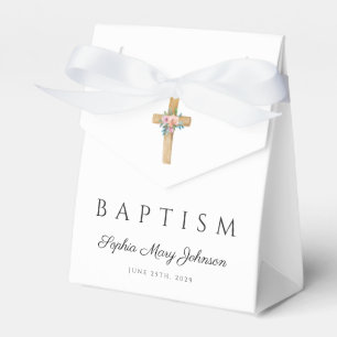 Modern Elegant Floral Cross Baptism  Favor Box