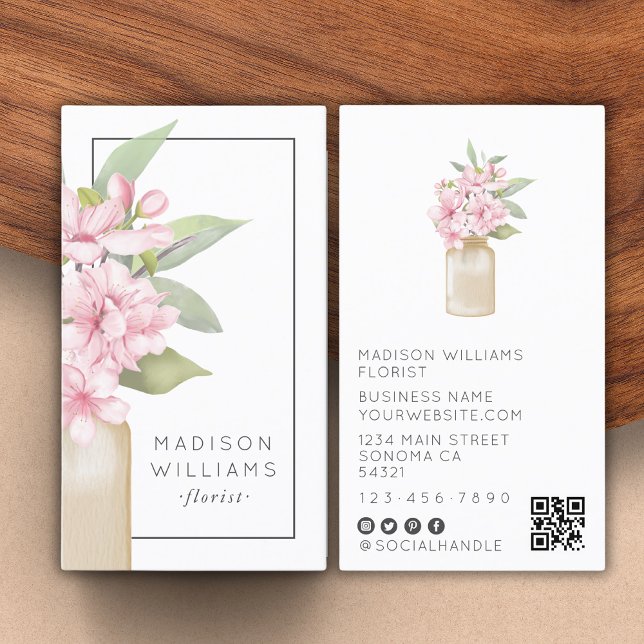 Modern Elegant Floral Design Florist QR Code Business Card (Creator Uploaded)