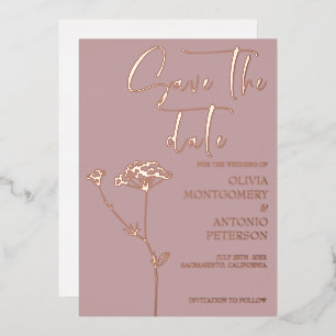 Modern Elegant Floral Dusty Rose Save the date