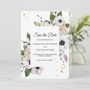 Modern Elegant Floral Frame & Gold Drops Save The Date