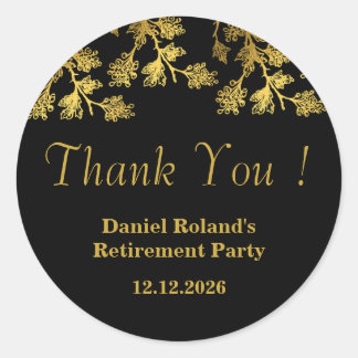 Modern Elegant Floral Gold Black Retirement Classic Round Sticker