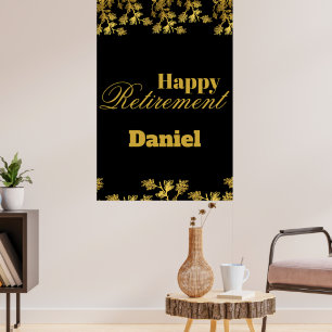 Modern Elegant Floral Gold Black Retirement Party  Poster