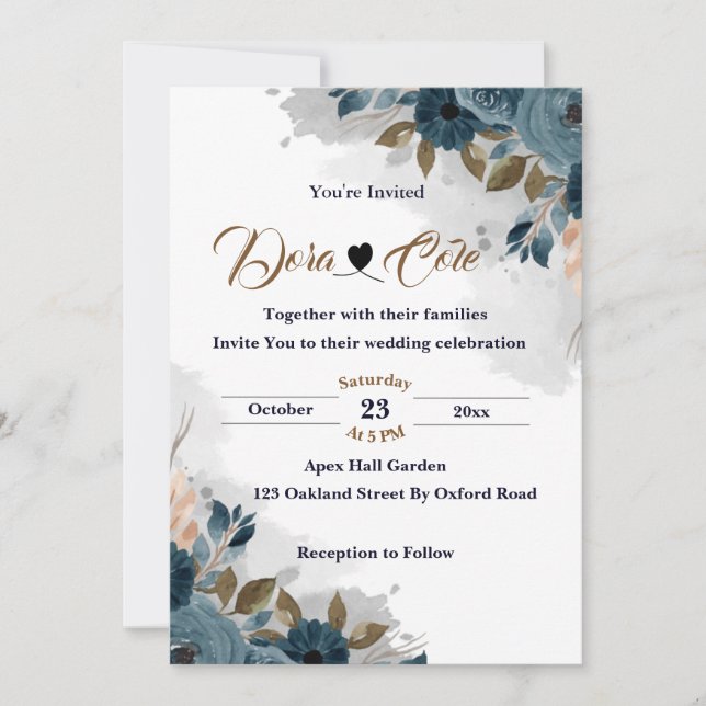 Modern Elegant Floral Greenery Watercolor Wedding  Invitation (Front)