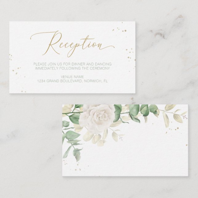 Modern Elegant Floral Greenery Wedding Reception Enclosure Card (Front/Back)