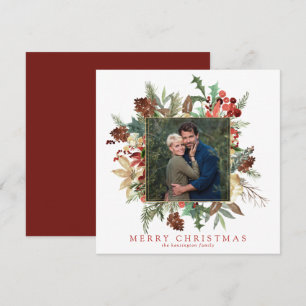 Modern Elegant Floral Holiday Christmas Photo