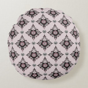 Modern Elegant Floral Lavender Damask Round Pillow