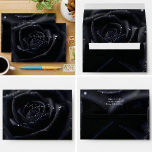 Modern Elegant Floral Midnight Rose Wedding Envelope