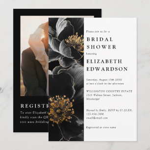 Modern Elegant Floral Photo QR Code Bridal Shower Invitation