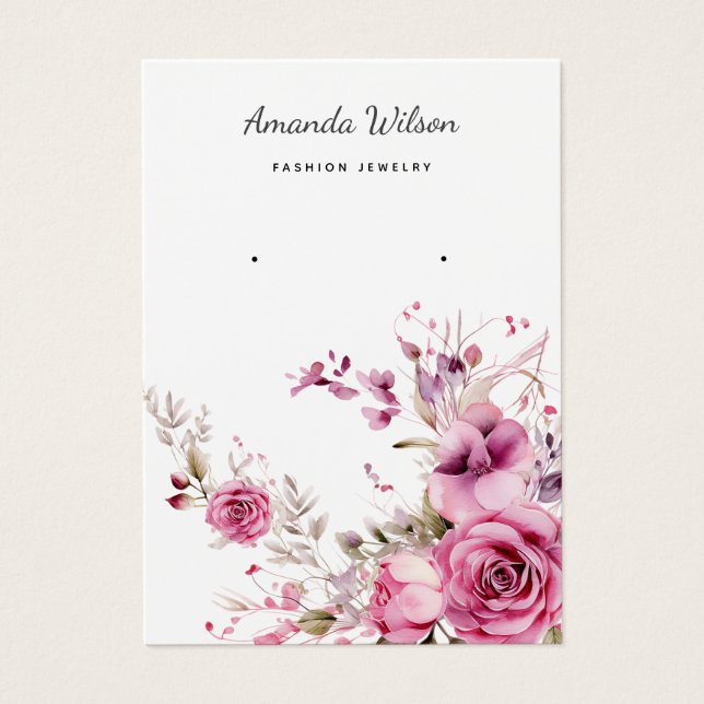 Modern Elegant floral pink watercolor display card (Front)