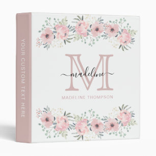 Modern Elegant Floral Plain Dusty Pink Binder