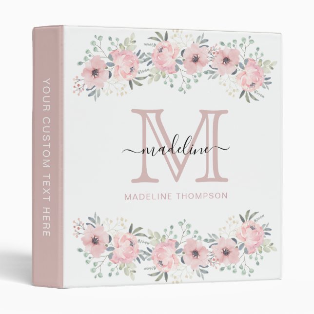 Modern Elegant Floral Plain Dusty Pink Binder (Front/Spine)
