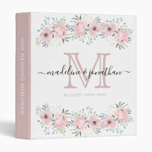 Modern Elegant Floral Plain Dusty Pink Wedding Binder