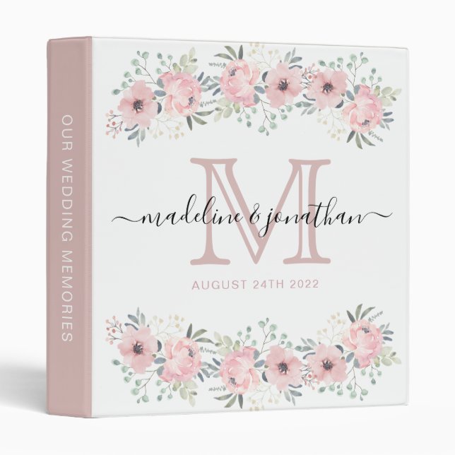 Modern Elegant Floral Plain Dusty Pink Wedding Binder (Front/Spine)