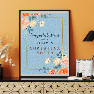 Modern Elegant Floral Watercolor Retirement Party Poster
