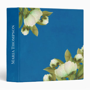 Modern Elegant Floral White Peonies Minimalist  Binder