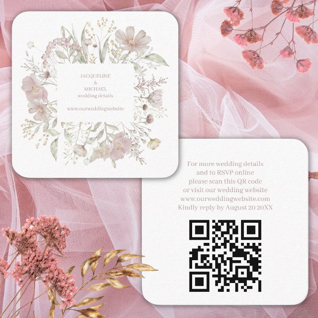 Modern Elegant Floral Wild QR Code & RSVP Wedding Enclosure Card (Creator Uploaded)