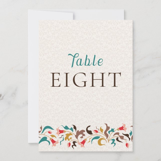 Modern Elegant Floral Wreath Wedding Table Number (Front)